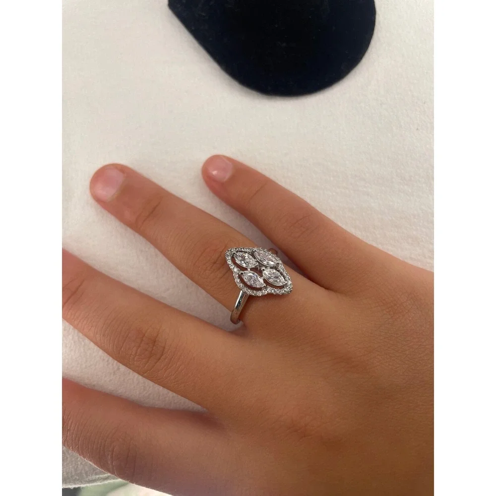 Marquise Cluster Cubic Zirconia Halo Cocktail Ring Silver Tone Size 7